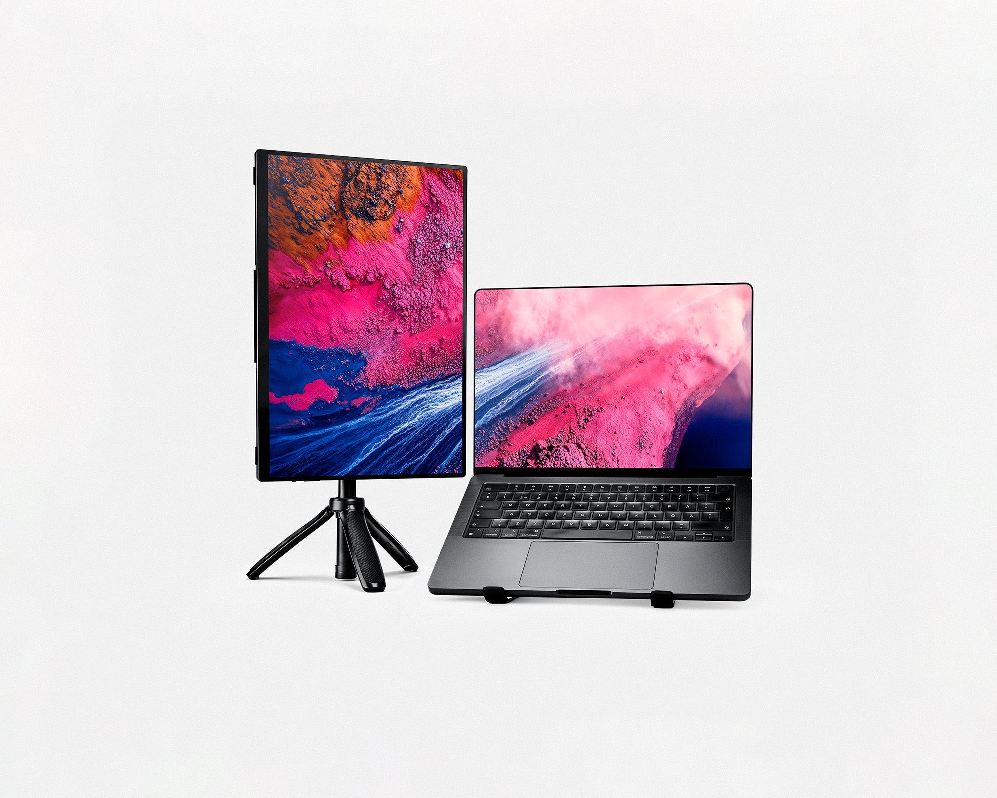 Lightweight tripod holding external display